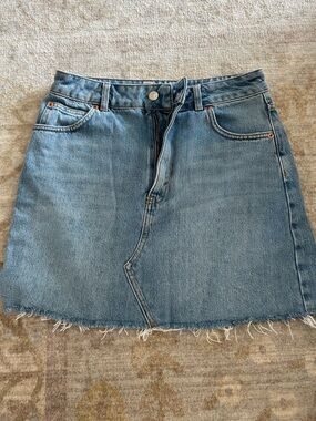 Topshop Light Blue Frayed Hem Denim Mini Skirt